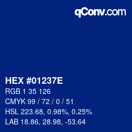 Farbcode: HEX #01237E | qconv.com
