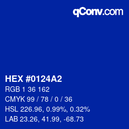 颜色代码: HEX #0124A2 | qconv.com
