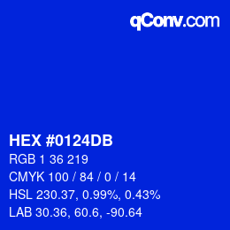 颜色代码: HEX #0124DB | qconv.com