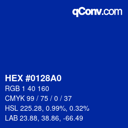 カラーコード: HEX #0128A0 | qconv.com