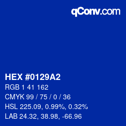 颜色代码: HEX #0129A2 | qconv.com