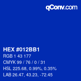 カラーコード: HEX #012BB1 | qconv.com