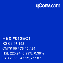 颜色代码: HEX #012EC1 | qconv.com