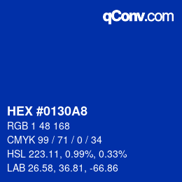 颜色代码: HEX #0130A8 | qconv.com