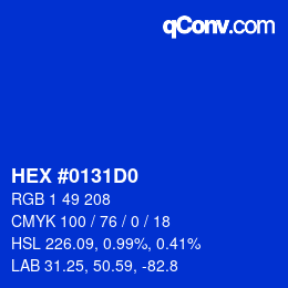 颜色代码: HEX #0131D0 | qconv.com