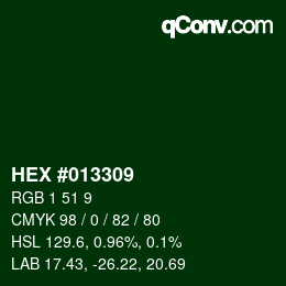 Farbcode: HEX #013309 | qconv.com