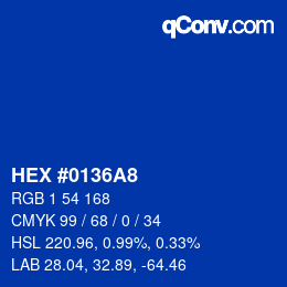 颜色代码: HEX #0136A8 | qconv.com