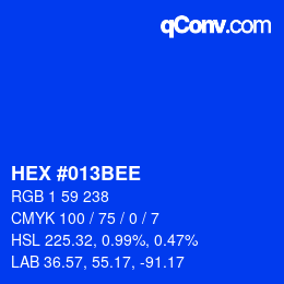Color code: HEX #013BEE | qconv.com