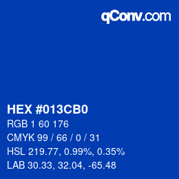 カラーコード: HEX #013CB0 | qconv.com