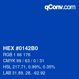 カラーコード: HEX #0142B0 | qconv.com