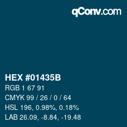 颜色代码: HEX #01435B | qconv.com