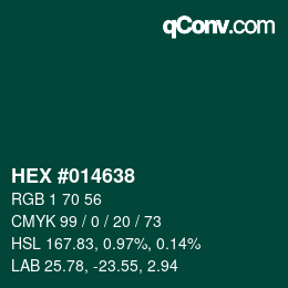 Color code: HEX #014638 | qconv.com