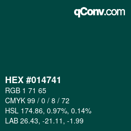 Color code: HEX #014741 | qconv.com