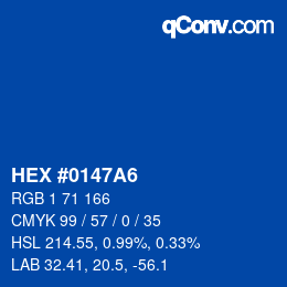 カラーコード: HEX #0147A6 | qconv.com