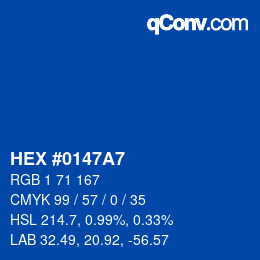 カラーコード: HEX #0147A7 | qconv.com