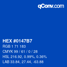 颜色代码: HEX #0147B7 | qconv.com