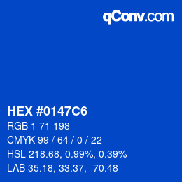 颜色代码: HEX #0147C6 | qconv.com