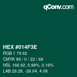 Color code: HEX #014F3E | qconv.com