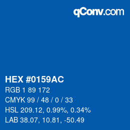 カラーコード: HEX #0159AC | qconv.com