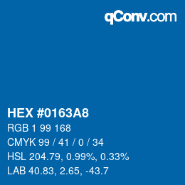 颜色代码: HEX #0163A8 | qconv.com