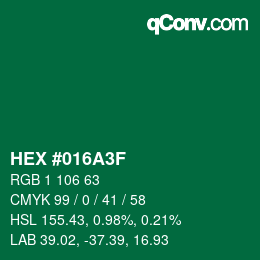 Farbcode: HEX #016A3F | qconv.com