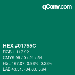 Farbcode: HEX #01755C | qconv.com