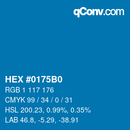 カラーコード: HEX #0175B0 | qconv.com