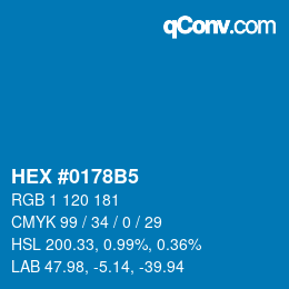 カラーコード: HEX #0178B5 | qconv.com