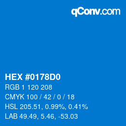カラーコード: HEX #0178D0 | qconv.com
