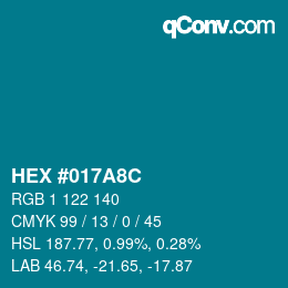 Color code: HEX #017A8C | qconv.com