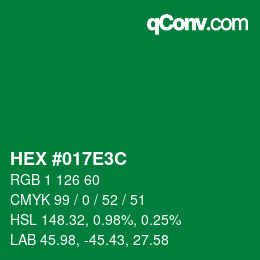 Color code: HEX #017E3C | qconv.com