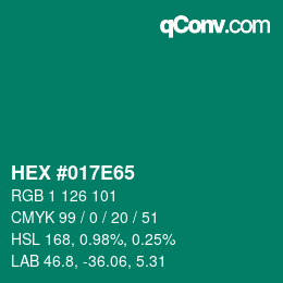 颜色代码: HEX #017E65 | qconv.com