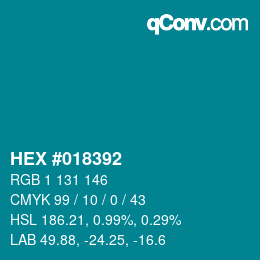 Farbcode: HEX #018392 | qconv.com
