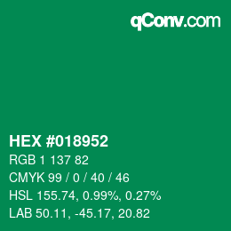 颜色代码: HEX #018952 | qconv.com