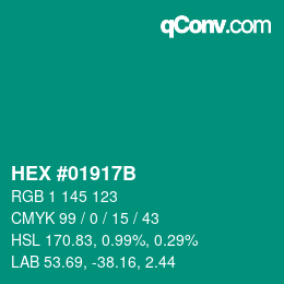 Color code: HEX #01917B | qconv.com