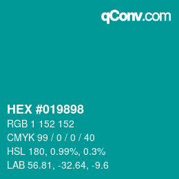 カラーコード: HEX #019898 | qconv.com