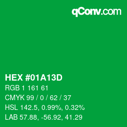 颜色代码: HEX #01A13D | qconv.com