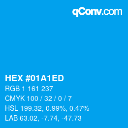 カラーコード: HEX #01A1ED | qconv.com