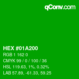 颜色代码: HEX #01A200 | qconv.com