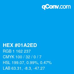 カラーコード: HEX #01A2ED | qconv.com