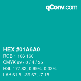 Color code: HEX #01A6A0 | qconv.com