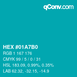 Código de color: HEX #01A7B0 | qconv.com