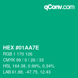 Color code: HEX #01AA7E | qconv.com