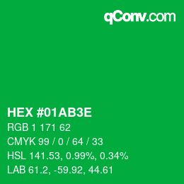 カラーコード: HEX #01AB3E | qconv.com