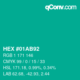 カラーコード: HEX #01AB92 | qconv.com
