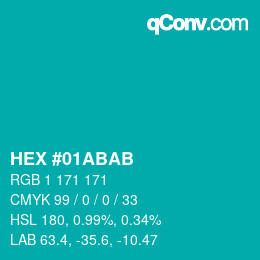 カラーコード: HEX #01ABAB | qconv.com
