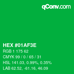 カラーコード: HEX #01AF3E | qconv.com