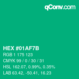カラーコード: HEX #01AF7B | qconv.com