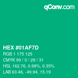 カラーコード: HEX #01AF7D | qconv.com