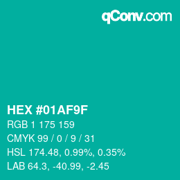 Color code: HEX #01AF9F | qconv.com